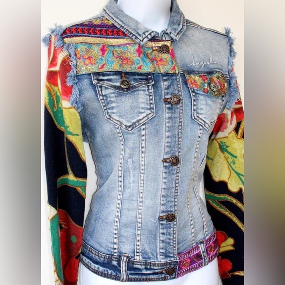 Desigual Denim Jacket with Floral Sleeves - Picture 3 of 4